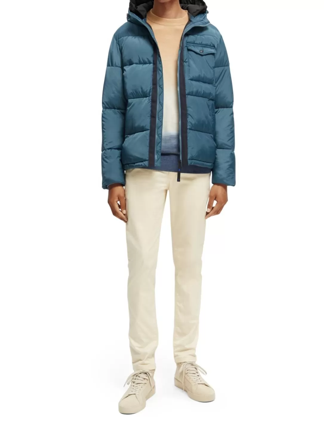 Scotch and Soda Water-Repellent Hooded Puffer Jacket Steel Outlet