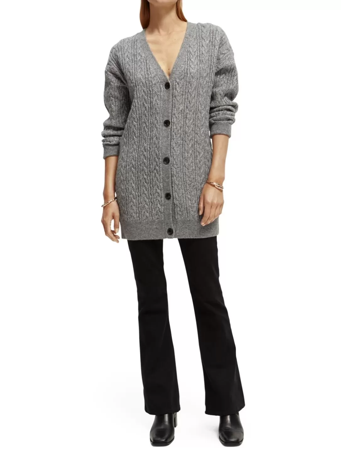 Scotch and Soda Wool-Blended Cable Knit Cardigan Grey Melange Cheap