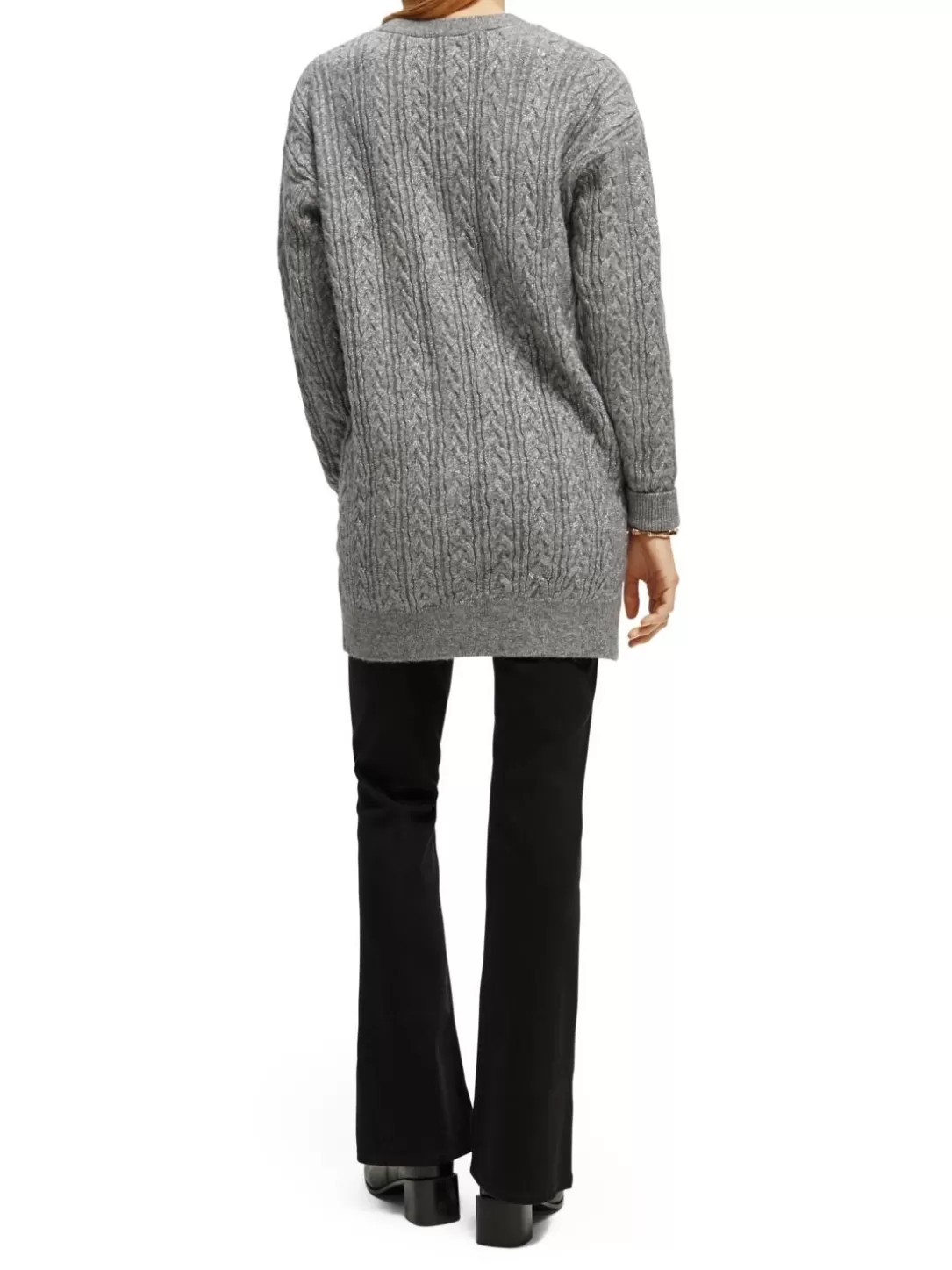 Scotch and Soda Wool-Blended Cable Knit Cardigan Grey Melange Cheap